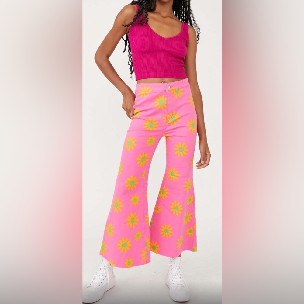 NWT Free People Youthquake Printed Crop Flares Lipstick Combo
